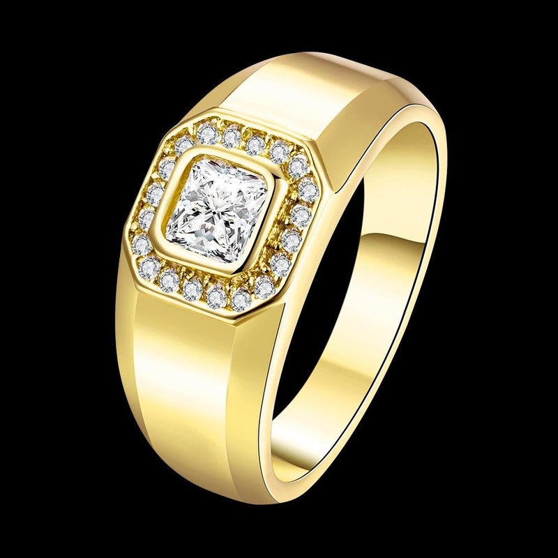 Uloveido 9 mm Gold Plated Square Cubic Zirconia Wedding Engagement Promise Rings for Men -friend Father's Day Gifts KR204-6 - Image 3